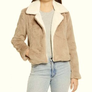 Blank NYC Tan and Cream Faux Fur Jacket
